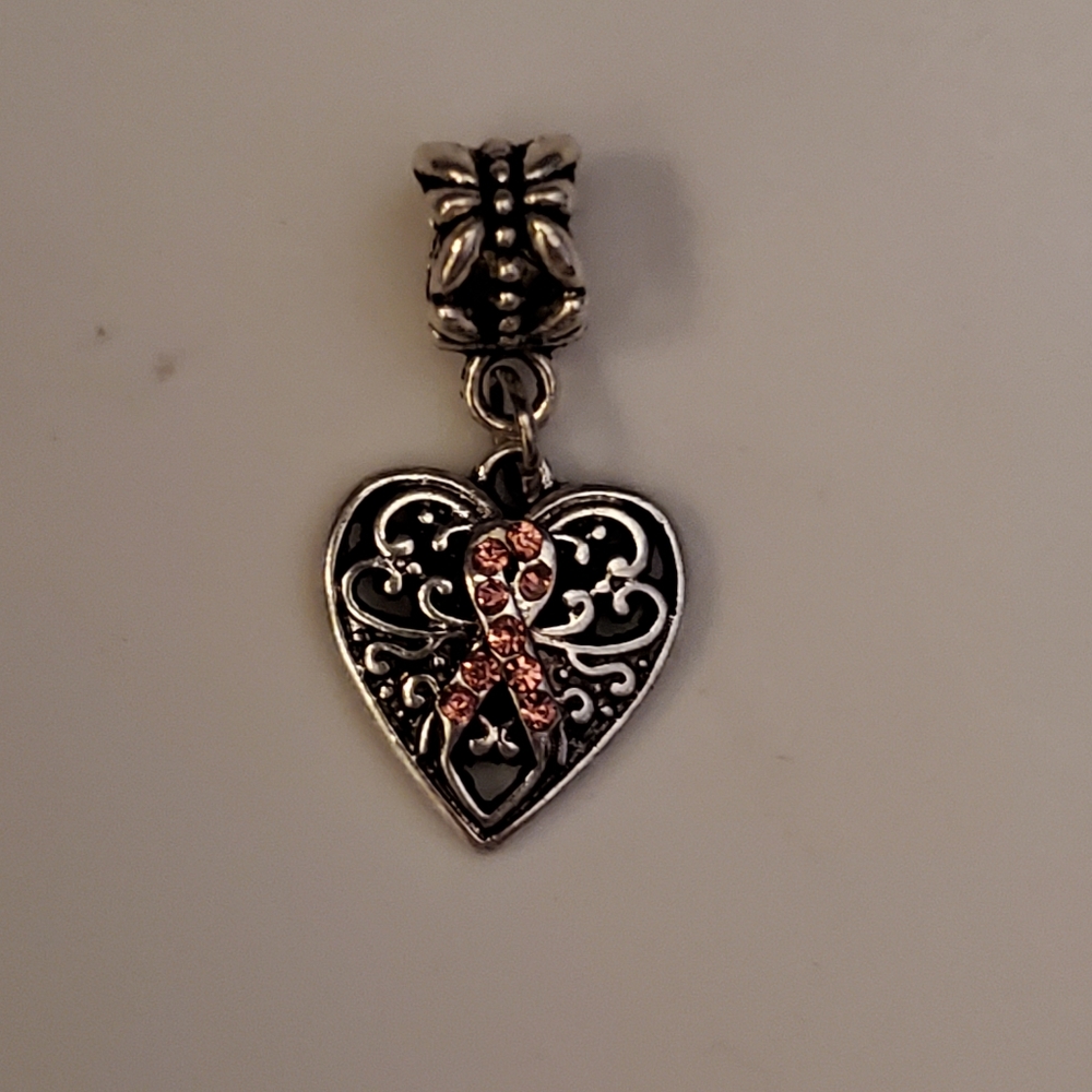 Breast Cancer Awareness Heart Shaped Charm  Pendant  NEW